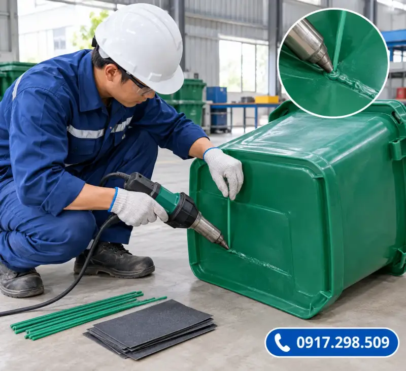 Cách Hàn Vá Thùng Rác Nhựa HDPE, Composite Bị Nứt Đáy