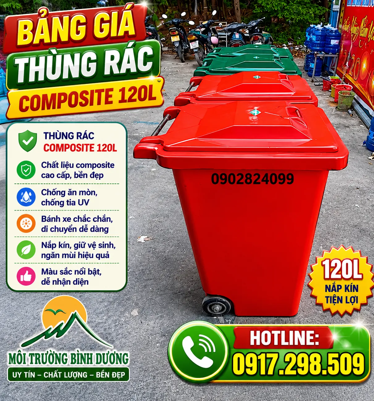 Giá thùng rác composite 120L