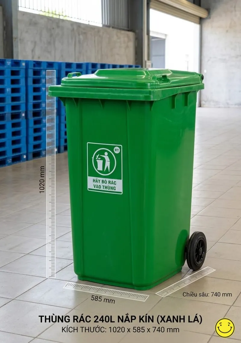 thùng rác 240 lít HDPE nắp kín