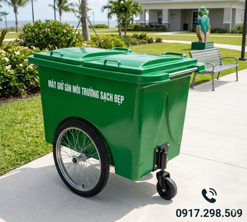 Thùng rác composite 660 lít 3 bánh