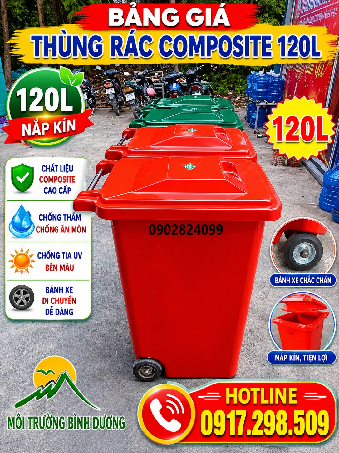 thùng rác HDPE 120L / 240L Bình Dương