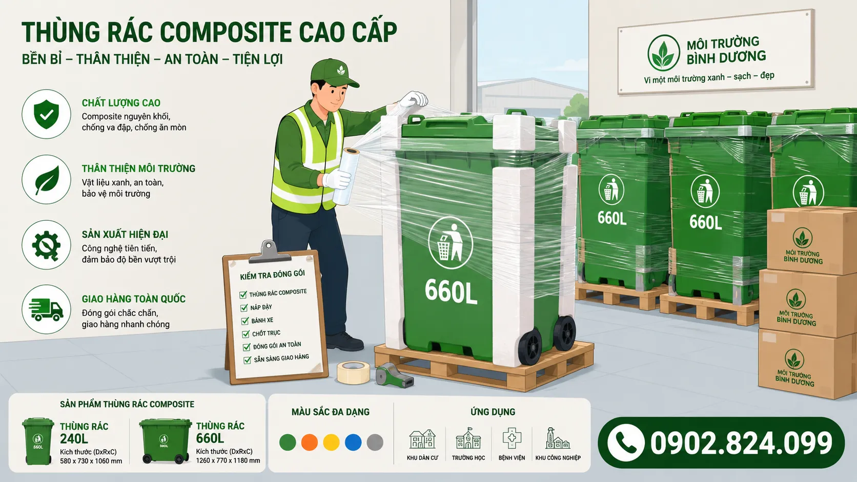 đóng gói thùng rác composite