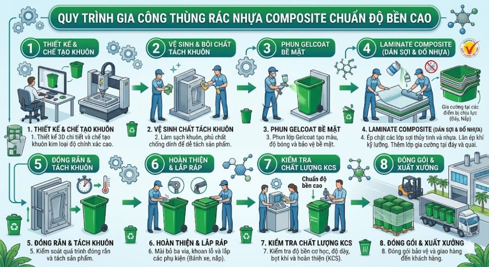 quy trình sản xuất thung rác composite