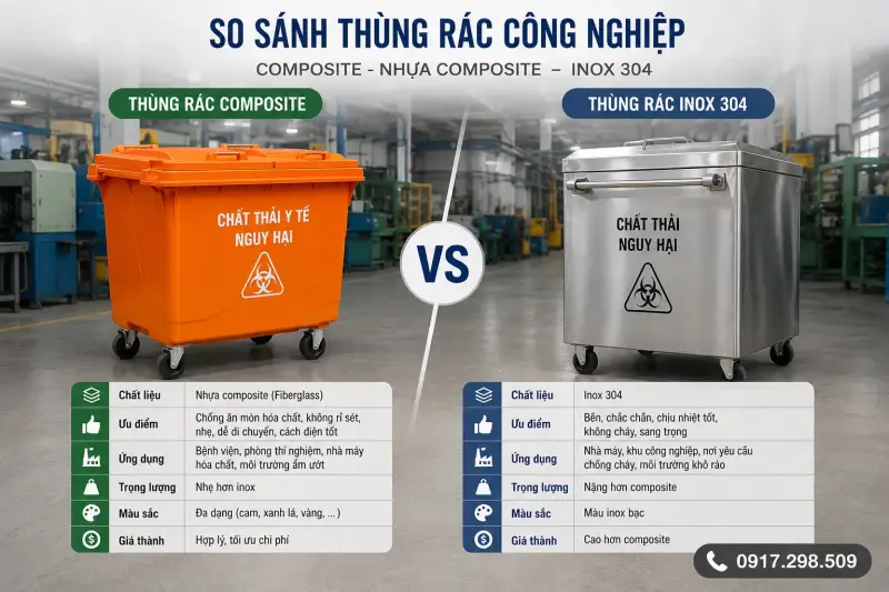 so sánh thùng rác công nghiệp