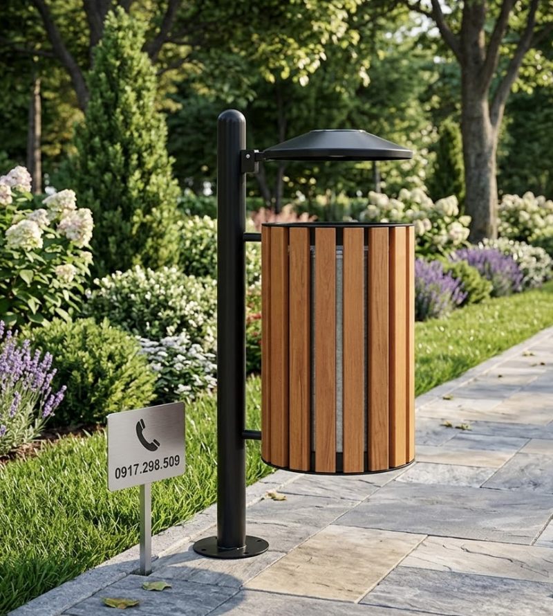 thùng rác giả gỗ ngoài trời