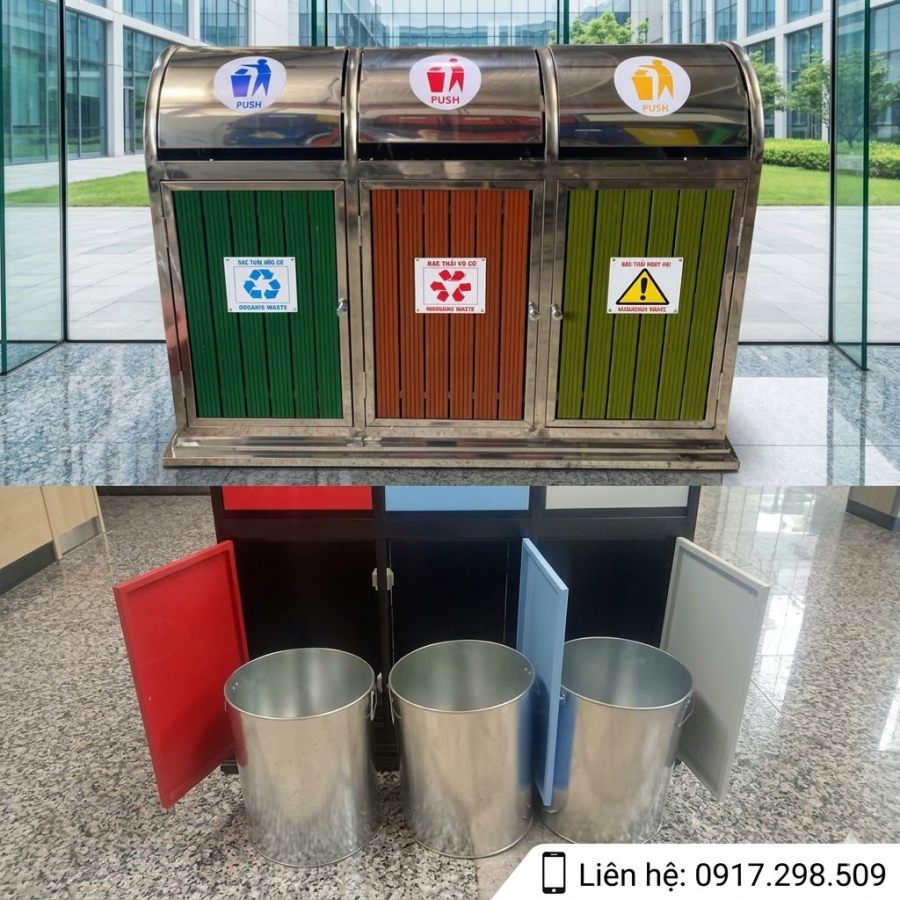 Thùng rác Inox 3 ngăn 
