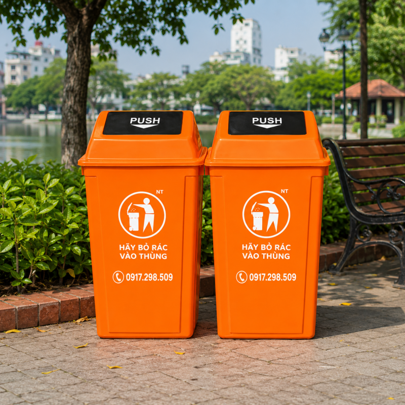 thùng rác nhựa 60l có nắp lật