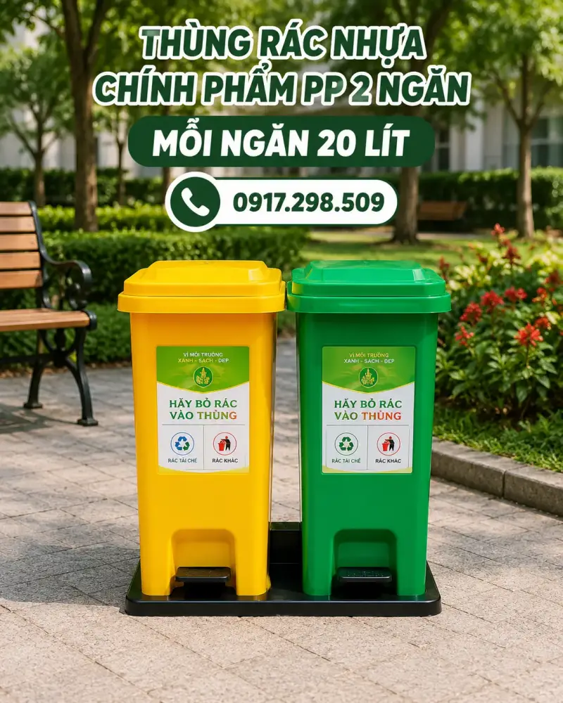 Thùng rác nhựa PP 2 ngăn 20 lít 