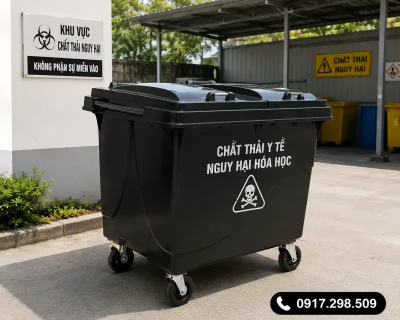 Thùng rác nhựa y tế 660 lít màu đen