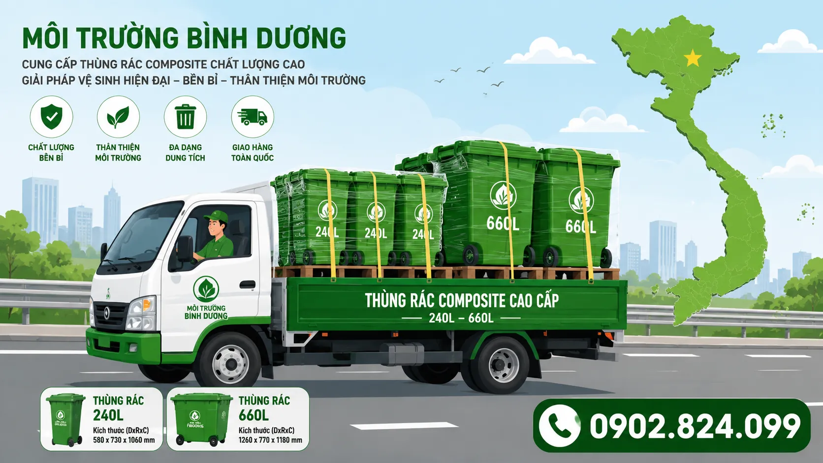 vận chuyển thùng rác composite