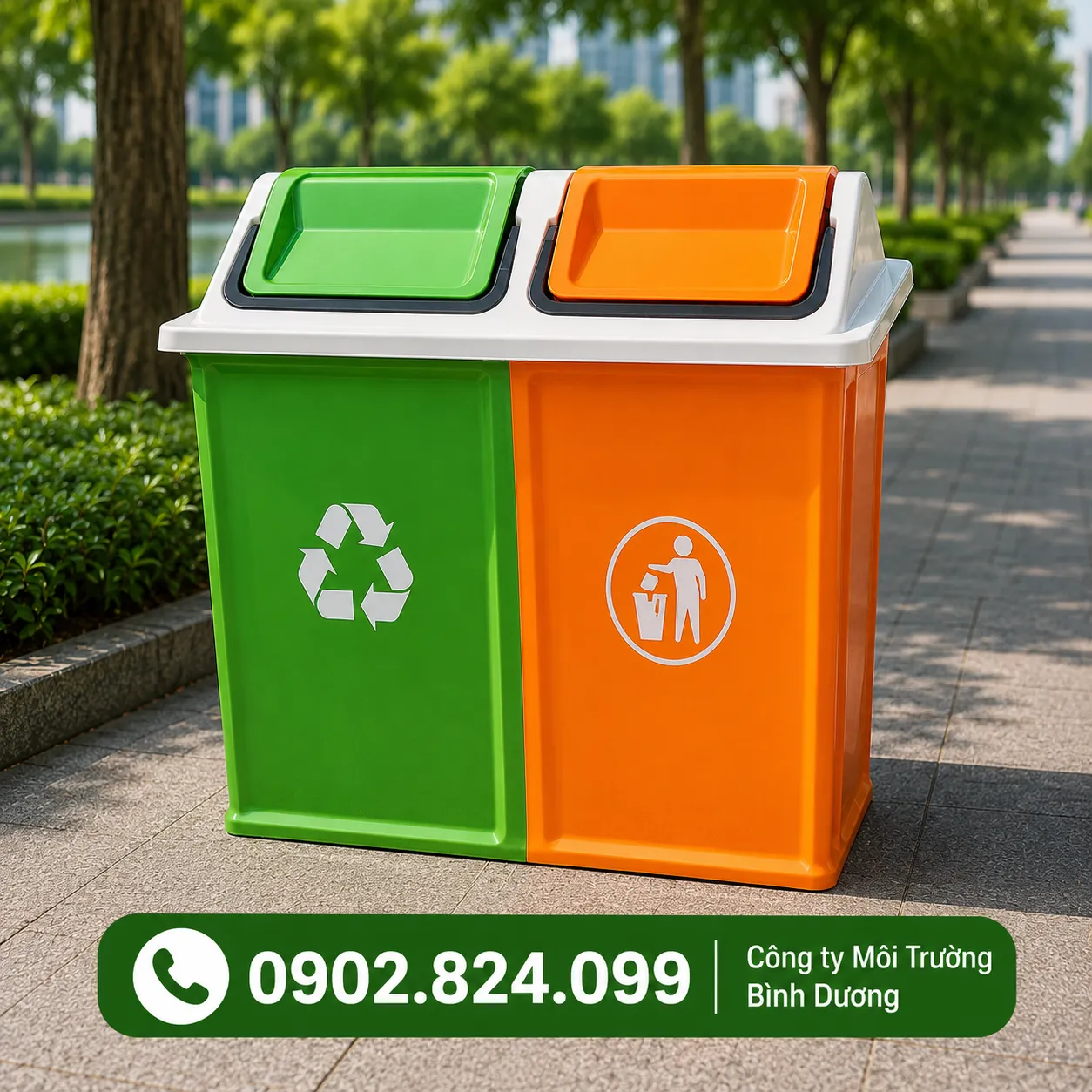 Thùng Rác Composite 2 Ngăn Ngoài Trời – Chuẩn Xanh, Bền 15 Năm | Giá Xưởng