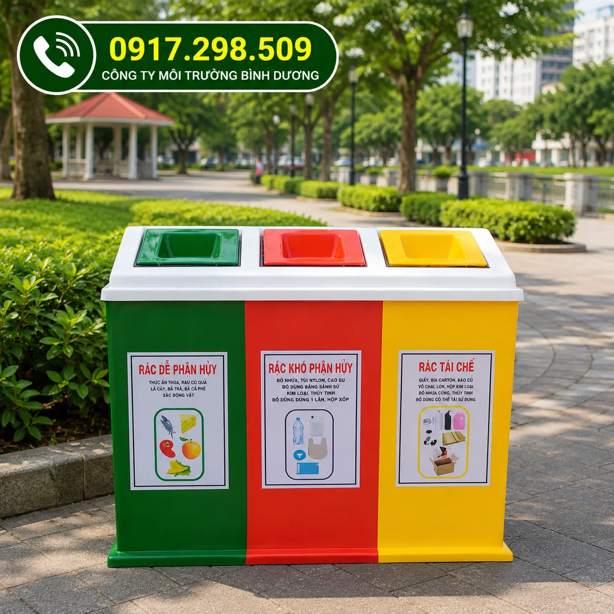 Thùng Rác Composite 3 Ngăn Phân Loại – Giải Pháp Chuẩn, Bền 15 Năm | Giá Xưởng