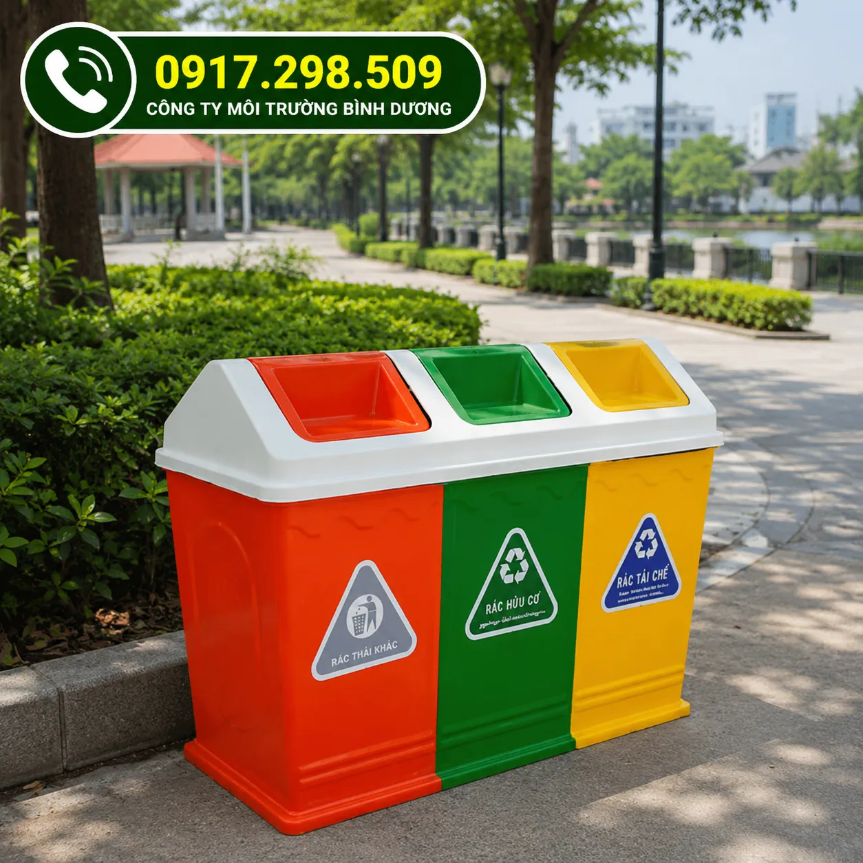Thùng Rác Composite 3 Ngăn Phân Loại – Giải Pháp Chuẩn, Bền 15 Năm | Giá Xưởng