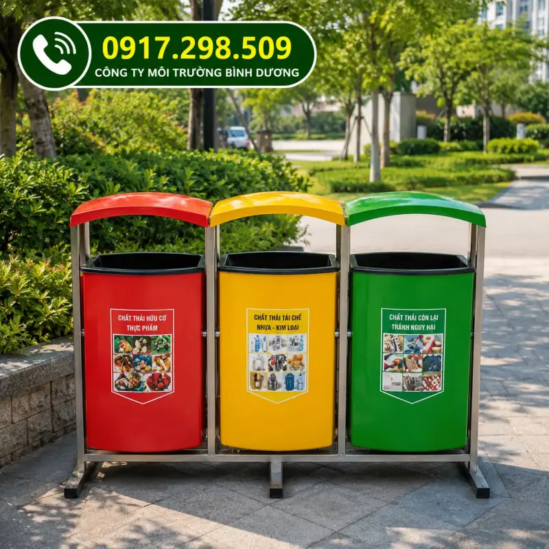 Thùng Rác Composite 3 Ngăn Phân Loại – Giải Pháp Chuẩn, Bền 15 Năm | Giá Xưởng