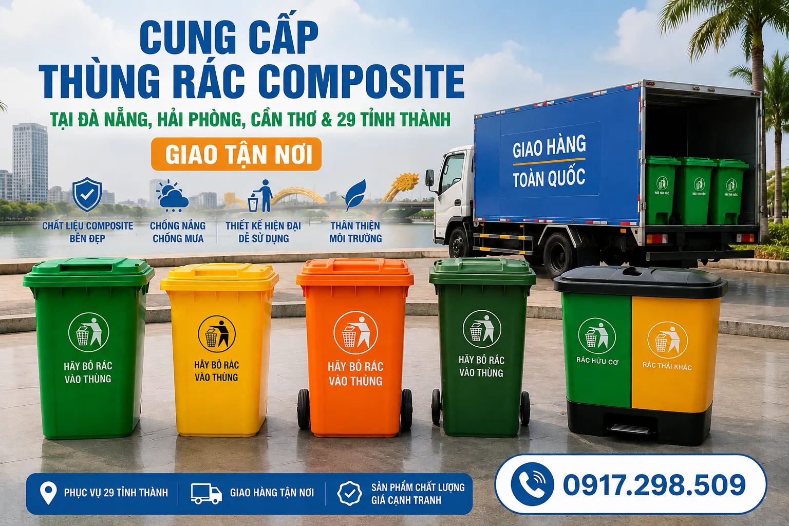 Cung Cấp Thùng Rác Composite Tại Đà Nẵng, Hải Phòng, Cần Thơ & 29 Tỉnh Thành – Giao Tận Nơi 2026