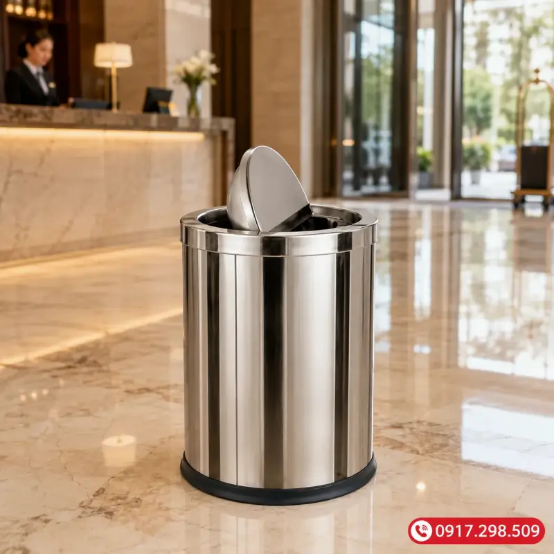 Thùng Rác Inox Nắp Lật Tròn  -Inox 201/304 – Đủ Size, Giá Xưởng | Môi Trường Bình Dương
