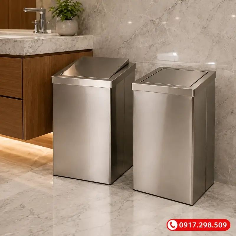 Thùng Rác Inox Nắp Lật Tròn  -Inox 201/304 – Đủ Size, Giá Xưởng | Môi Trường Bình Dương