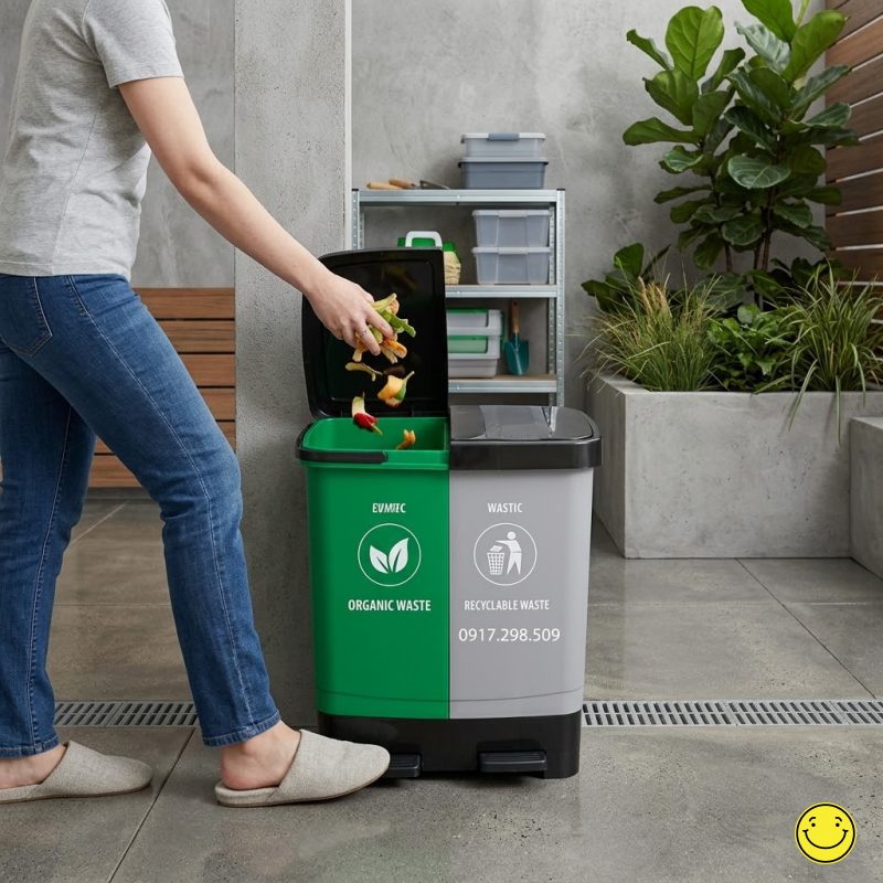 Thùng Rác Đạp Chân 2 Ngăn 40L: Giải Pháp Phân Loại Rác Tiện Lợi, An Toàn