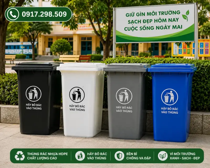 Thùng Rác Nhựa HDPE 120L Có Bánh Xe – Giá Xưởng 2026: Bền, Nhẹ, Giao Nhanh Toàn Quốc