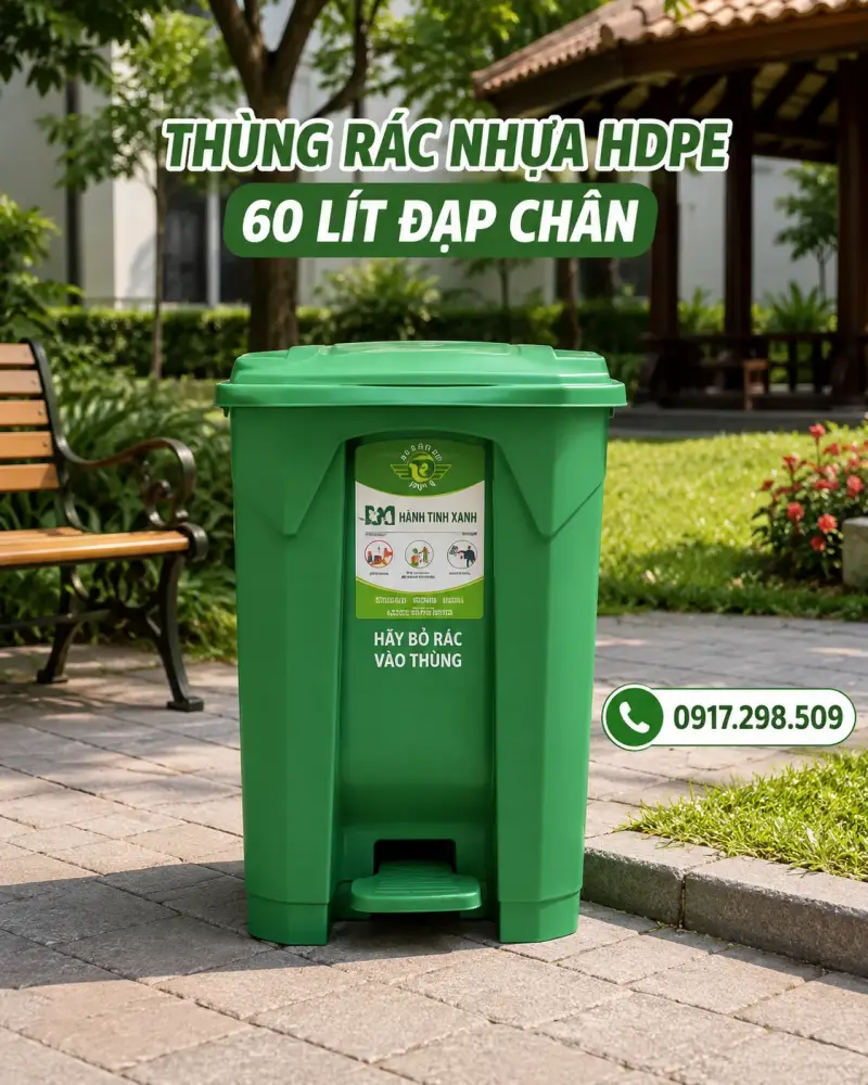 Thùng Rác Nhựa HDPE 60L Có Nắp - Giá Xưởng