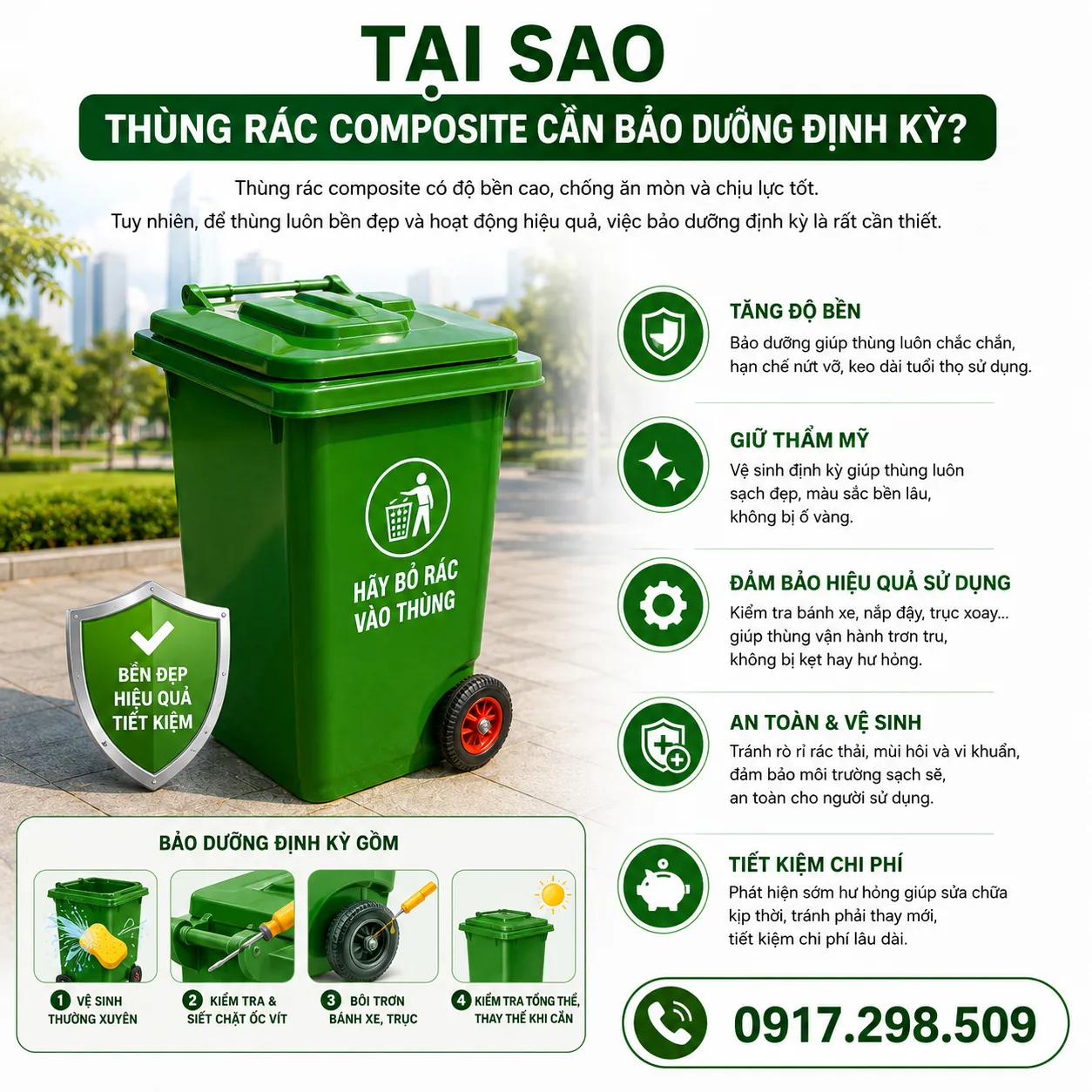 Hướng Dẫn Bảo Dưỡng Thùng Rác Composite Kéo Dài Tuổi Thọ Tới 15 Năm