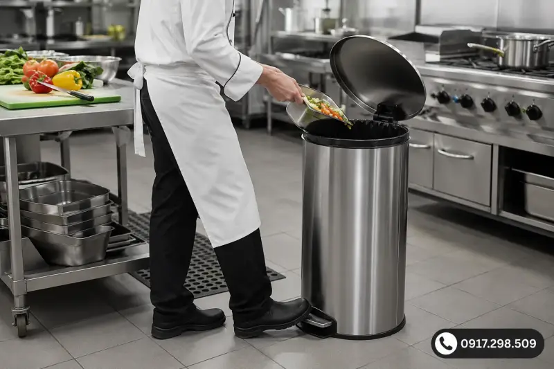 Thùng Rác Bếp Công Nghiệp: Vì Sao ATTP Yêu Cầu Bỏ Nắp Lật, Bắt Buộc Đạp Chân?